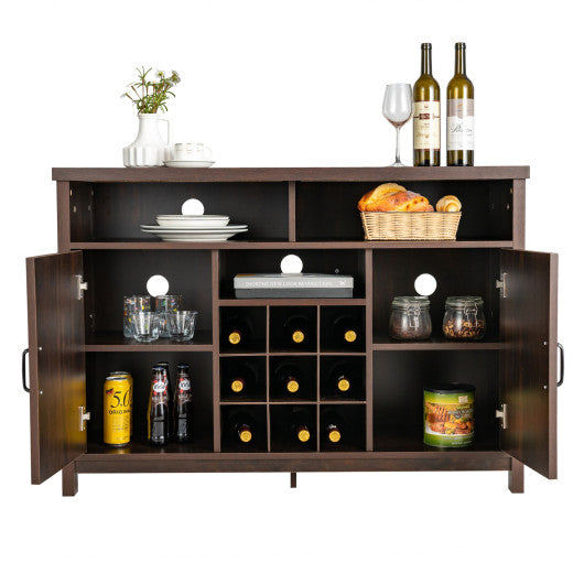 Farmhouse Sideboard with Detachable Wine Rack and Cabinets-Brown