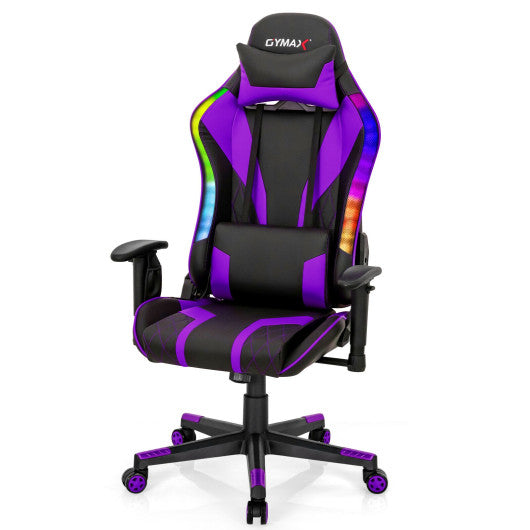 Gaming Chair Adjustable Swivel Computer Chair with Dynamic LED Lights-Purple