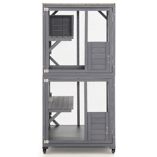 Outdoor Cat House Enclosures on Wheels Kitten Cages with Resting Box-Gray