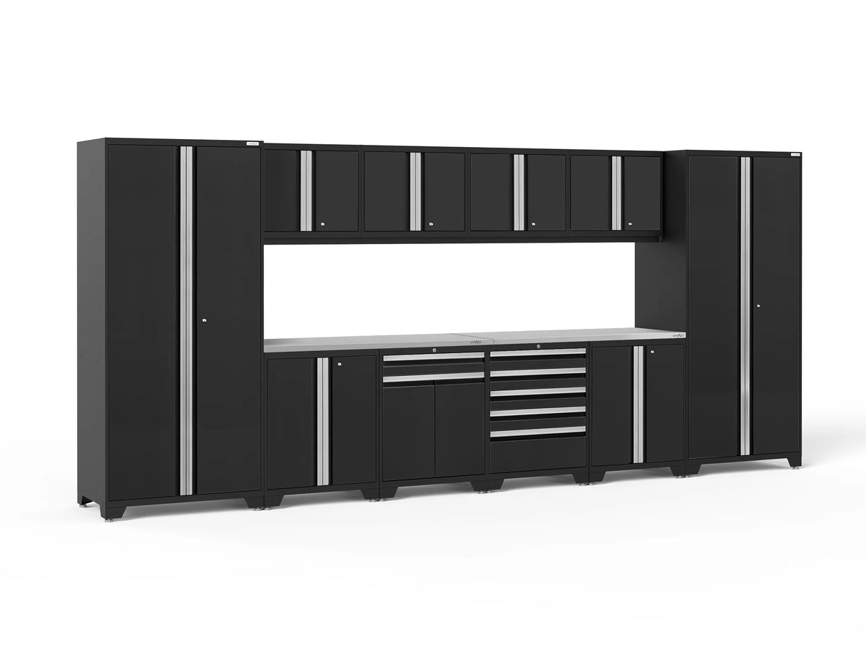 Pro Series 12 Piece Cabinet Set with Lockers, Base, Wall, Tool Drawer Cabinet and 56 In. Worktop