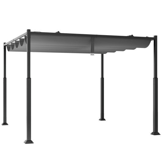 10 x 10 Feet Outdoor Pergola with Retractable Canopy and Metal Columns-Gray