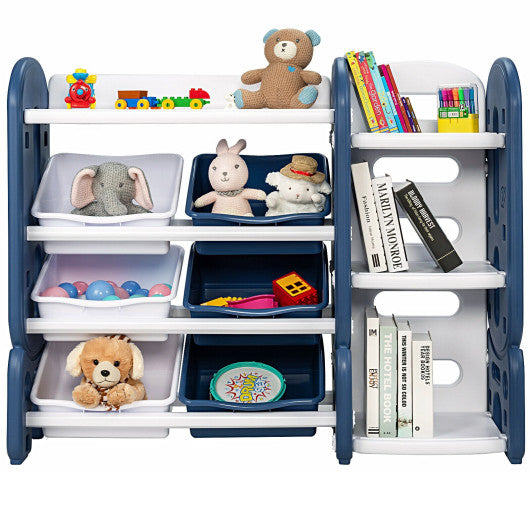 Kids Toy Storage Organizer with Bins and Multi-Layer Shelf for Bedroom Playroom -Blue