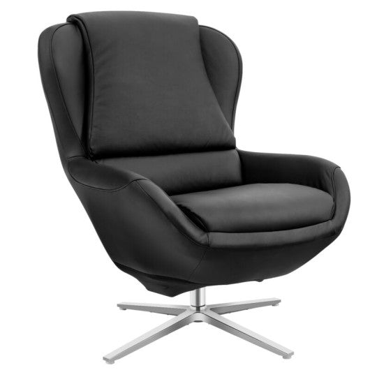 360°  Swivel Leather Lounge Chair with Ottoman and Aluminum Alloy Base-Black