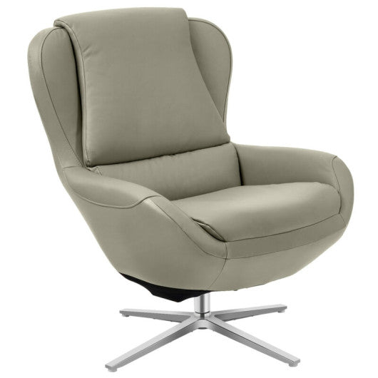 360°  Swivel Leather Lounge Chair with Ottoman and Aluminum Alloy Base-Gray