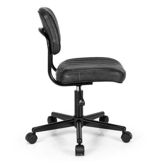 PU Leather Adjustable Office Chair Swivel Task Chair with Backrest-Black
