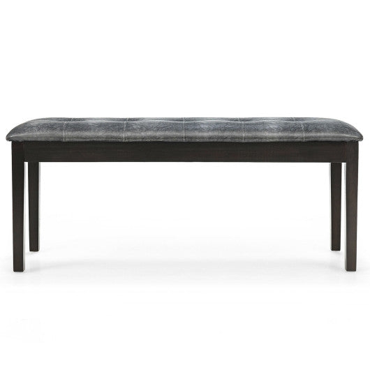 Upholstered Dining Room PU Bench Solid Wood Button Tufted-Gray