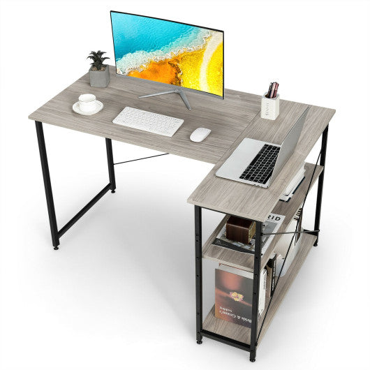 48 Inch Reversible L Shaped Computer Desk with Adjustable Shelf-Gray