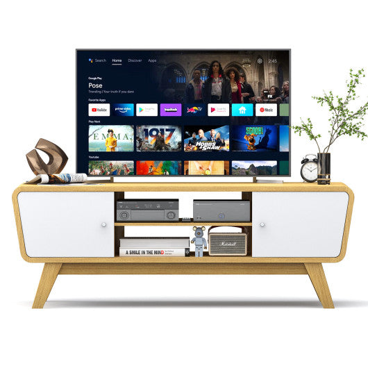 Sliding Door TV Stand with Adjustable Shelf for TVs up to 55 Inch-Natural