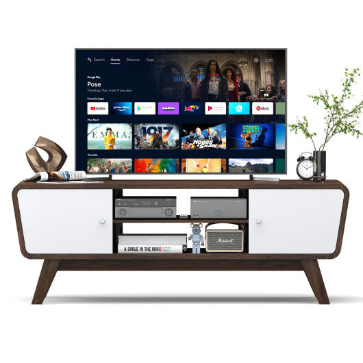 Sliding Door TV Stand with Adjustable Shelf for TVs up to 55 Inch-Walnut
