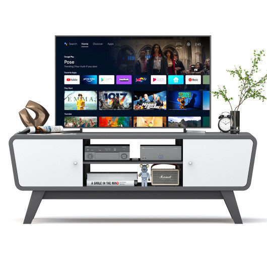 Sliding Door TV Stand with Adjustable Shelf for TVs up to 55 Inch-Gray