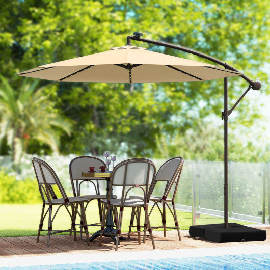 10 Feet Cantilever Umbrella with 32 LED Lights and Solar Panel Batteries-Beige