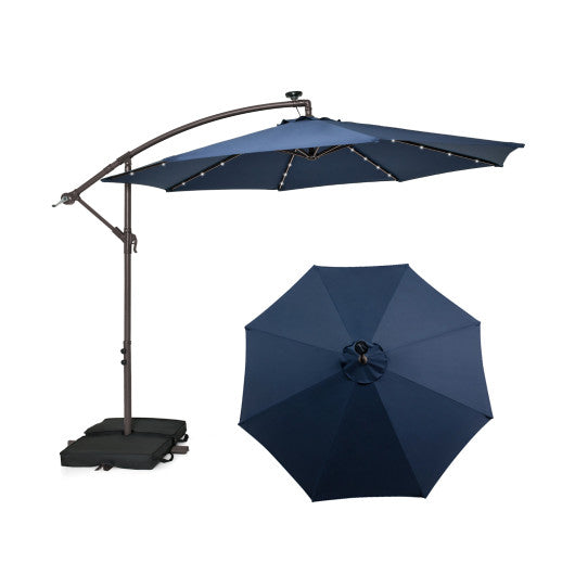 10 Feet Cantilever Umbrella with 32 LED Lights and Solar Panel Batteries-Navy