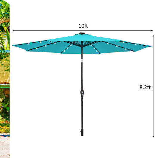 10 Feet Outdoor Patio Umbrella with Bright Solar LED Lights-Turquoise