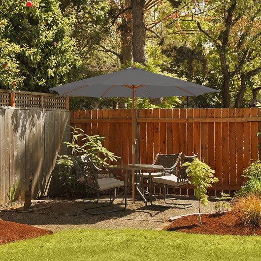 10 Feet Patio Umbrella with 8 Wooden Ribs and 3 Adjustable Heights-Gray