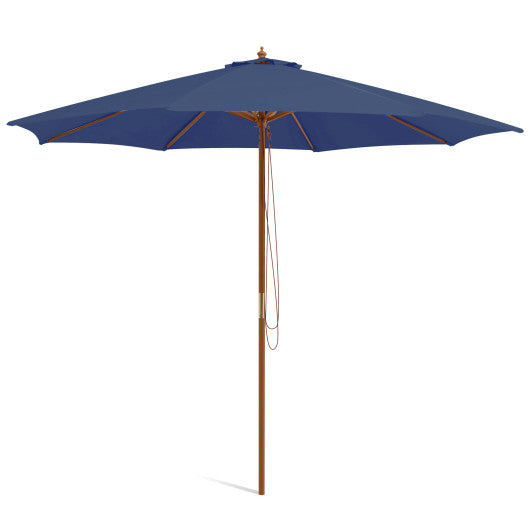 10 Feet Patio Umbrella with 8 Wooden Ribs and 3 Adjustable Heights-Navy