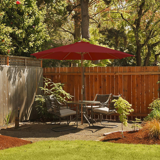 10 Feet Patio Umbrella with 8 Wooden Ribs and 3 Adjustable Heights-Wine