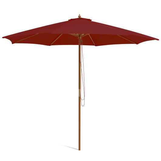 10 Feet Patio Umbrella with 8 Wooden Ribs and 3 Adjustable Heights-Wine