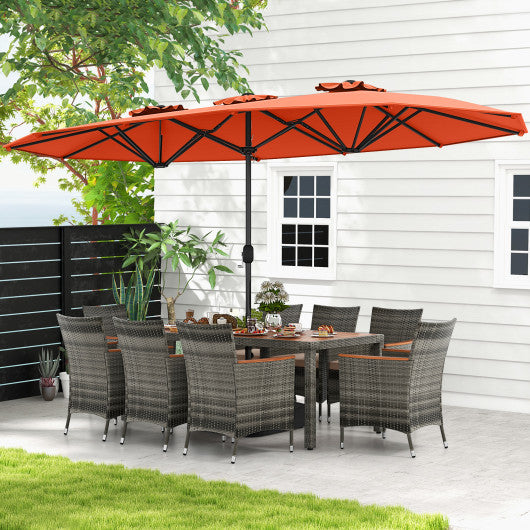 10 Pieces Patio Wicker Dining Set with 15 Feet Double-Sided Patio Umbrella-Orange
