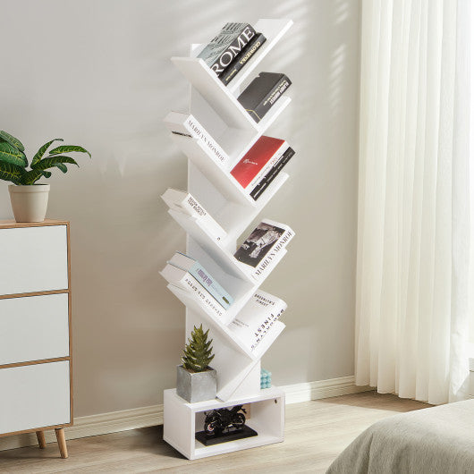 10-Tier Bookshelf with Drawer Free-standing Storage Bookcase-White