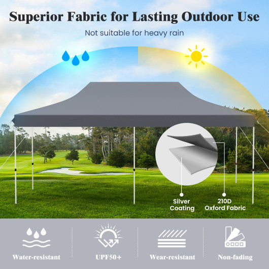 10 X 20 FT Pop up Canopy Tent Foldable Portable Outdoor Gazebo with Carry Bag-Gray