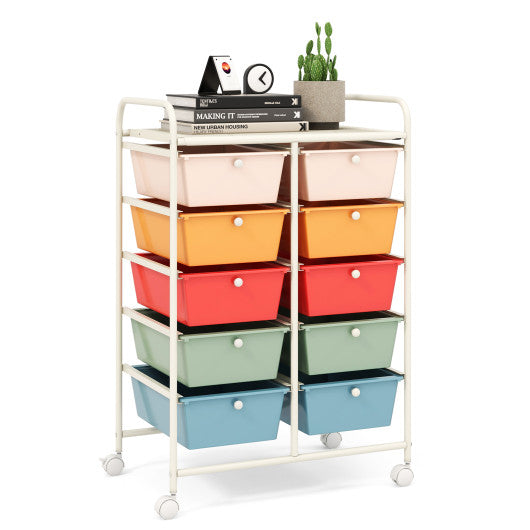 10-Drawer Rolling Storage Cart-Multicolor