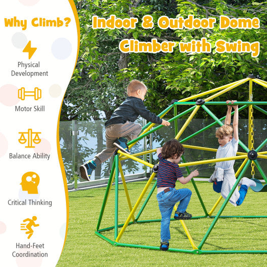 10 Feet Dome Climber with Swing and 800 Lbs Load Capacity-Green