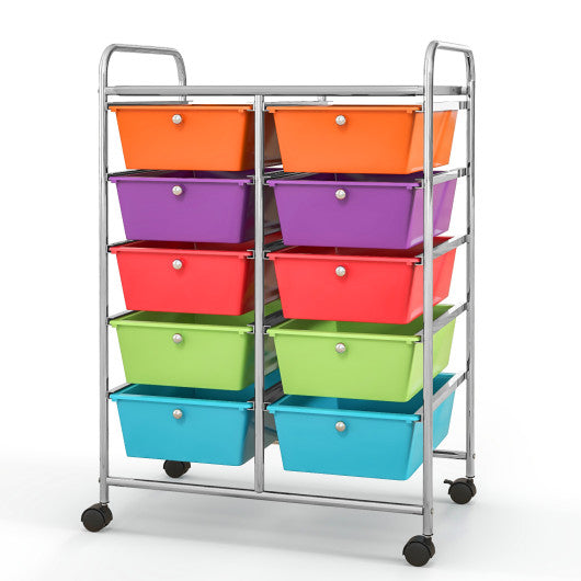 10-Drawer Rolling Storage Cart-Deep Multicolor