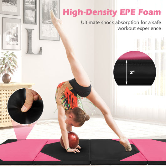 10 Feet x 4 Feet x 2 Inch Folding Exercise Mat with Hook and Loop Fasteners-Black and Pink