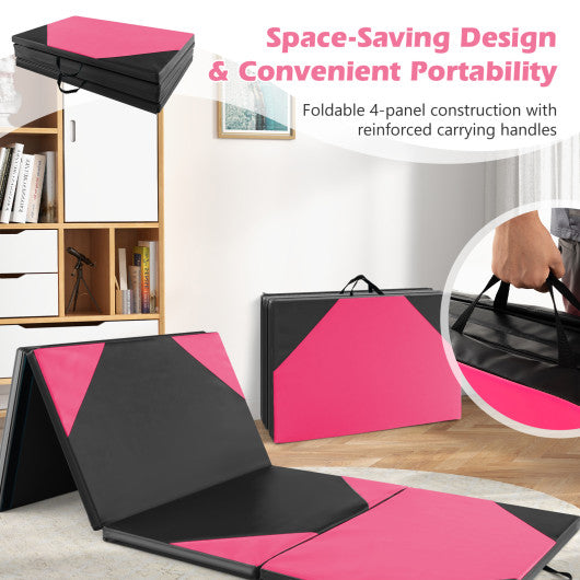 10 Feet x 4 Feet x 2 Inch Folding Exercise Mat with Hook and Loop Fasteners-Black and Pink