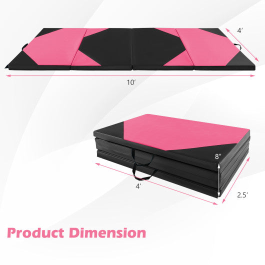 10 Feet x 4 Feet x 2 Inch Folding Exercise Mat with Hook and Loop Fasteners-Black and Pink