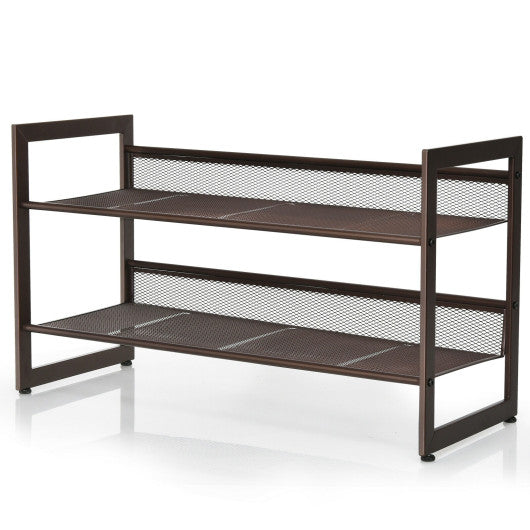 2/3/4 Tiers Flat and Slant Metal Shoe Rack for Entryway Hallway-2-Tier