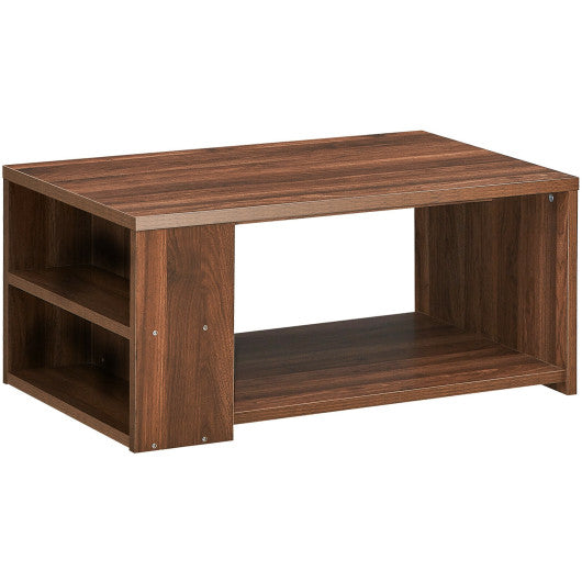 Coffee Table Sofa Side Table with Storage Shelves -Walnut