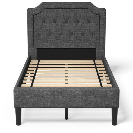 Linen Twin Upholstered Platform Bed with Frame Headboard Mattress Foundation