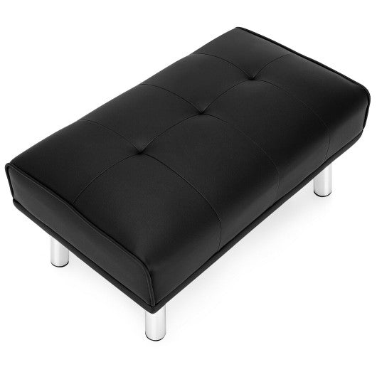 Rectangle Tufted Ottoman with Stainless Steel Legs for Living Room-Black