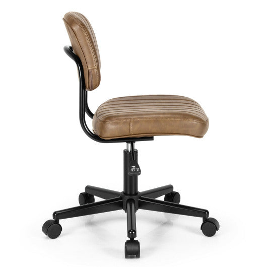 PU Leather Adjustable Office Chair Swivel Task Chair with Backrest-Brown