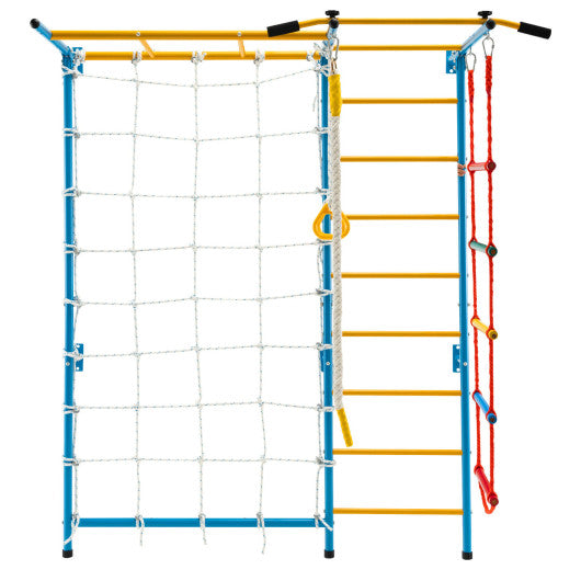7 In 1 Kids Indoor Gym Playground Swedish Wall Ladder for Solid Wall-Yellow