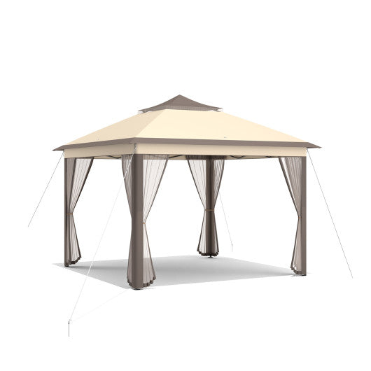2-Tier Pop-Up Gazebo Tent Portable Canopy Shelter Carry Bag Mesh-Brown