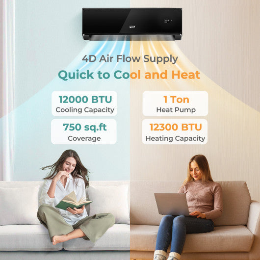 WIFI Enabled 12000 BTU Mini Split Air Conditioner and Heater - 22 SEER2 208-230V (Black)