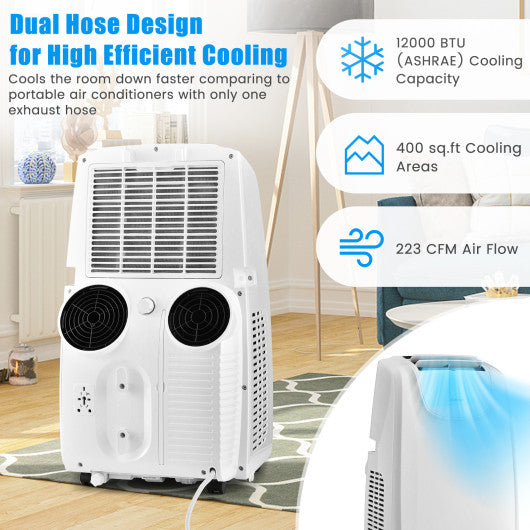 12000 BTU Dual Hose Portable Air Conditioner with Remote Control-White