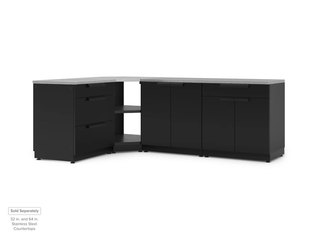 Outdoor Kitchen Stainless Steel 4 Piece Cabinet Set with Corner Shelf, 2-Door, 3-Drawer and Bar Cabinet