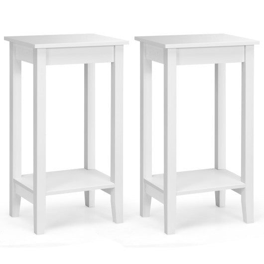 Set of 2 Versatile 2-Tier End Table with Storage Shelf-White