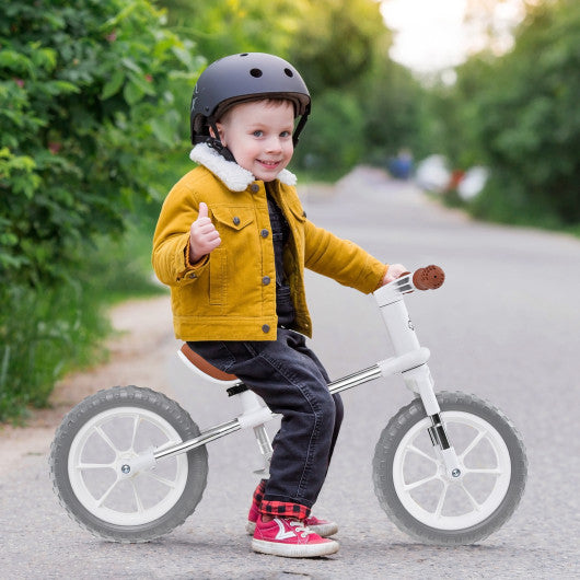 12 Inch Balance Bike with Adjustable Seat and Rotatable Handlebar-White