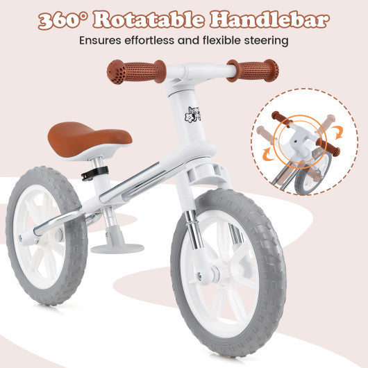 12 Inch Balance Bike with Adjustable Seat and Rotatable Handlebar-White