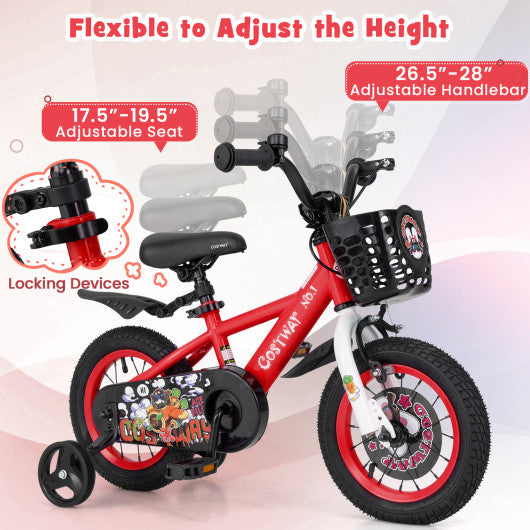 12 Inch Kids Bike Adjustable with Storage Basket and Double Brake for 3-4 Years Old-12 inches