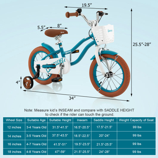 12 Inch Kids Bike Adjustable with Removable Basket for 3-4 Years Old-12 inches