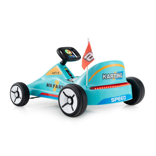 12V Electric Go Kart for Kids Race Toy with Remote Control and Music-Blue