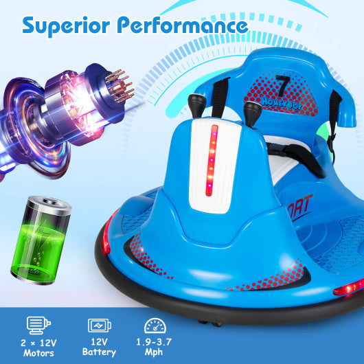 12V Kids Ride On Bumper Car with Remote Control Lights and Music-Blue