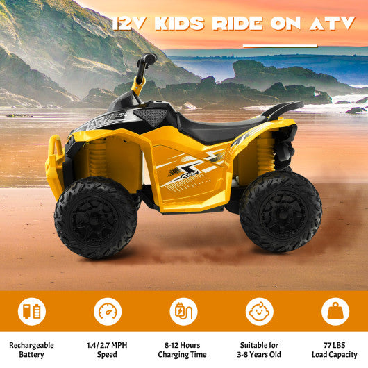 12V Kids Ride On ATV with High/Low Speed and Comfortable Seat-Yellow