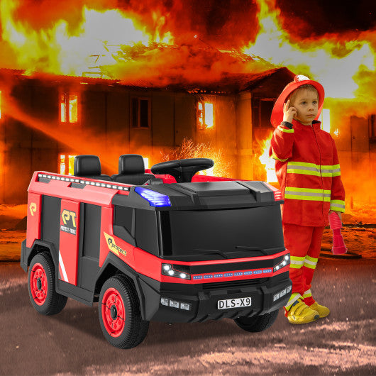 12V Kids Ride on Fire Truck 2-Seater with Remote Control and Water Gun-Red