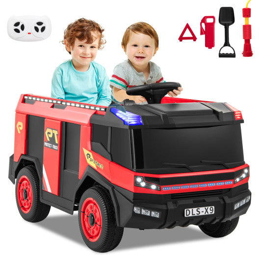 12V Kids Ride on Fire Truck 2-Seater with Remote Control and Water Gun-Red